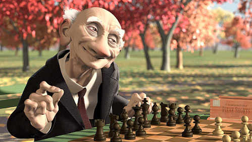 Geri, ante el tablero de ajedrez