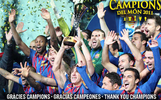 Los jugadores del Barça celebran su triunfo en el mundial de clubes