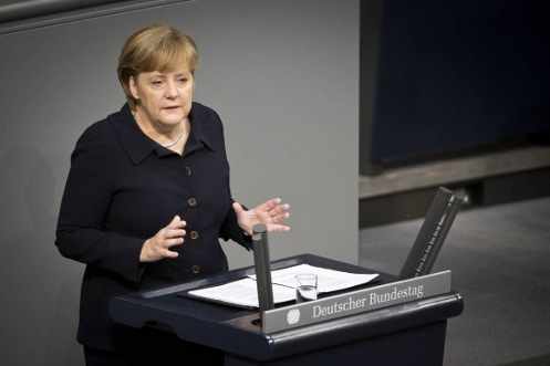 Angela Merkel, hablando en el Bundestag