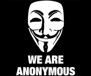 La máscara característica de Anonymus, debajo dice Somos Anonymus