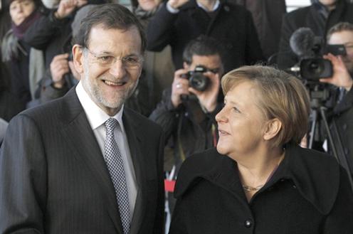 Rajoy y Merkel, en Berlin, 26-1-2012