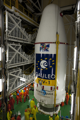 Un satelite de Galileo a bordo de una nave Soyuz, octubre 2011