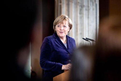 Merkel, en un acto de la Fundación Belas y el Financial Times