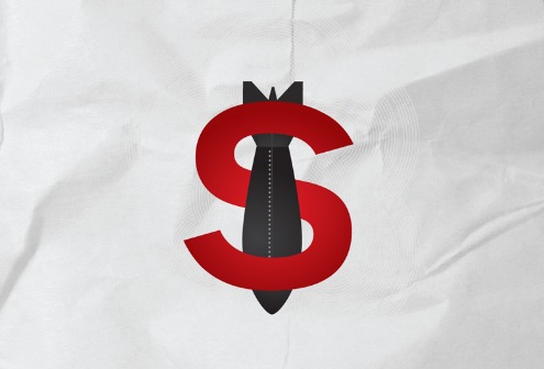 Dibujo de una bomba rodeada por el símbolo del dólar