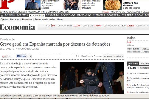 Página del periódico portugués Público en la noticia que se refiere a España