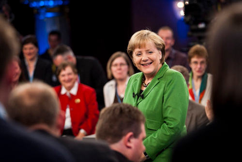 Angela Merkel, en un acto de diálogo ciudadano