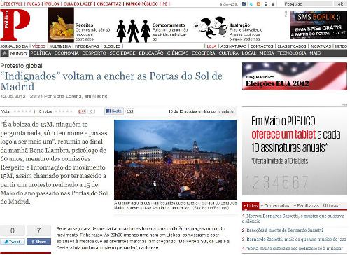 El 12M en la web del diario portugués Público