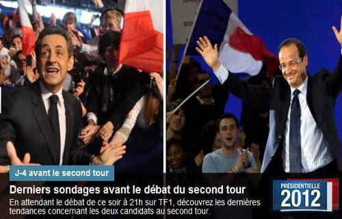 Cartel anunciando debate televisivo entre Hollande y Sarkozy