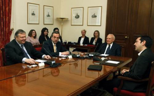 Reunión políticos griegos con presidente Papoulias