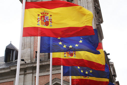 Banderas de España y la UE en Madrid
