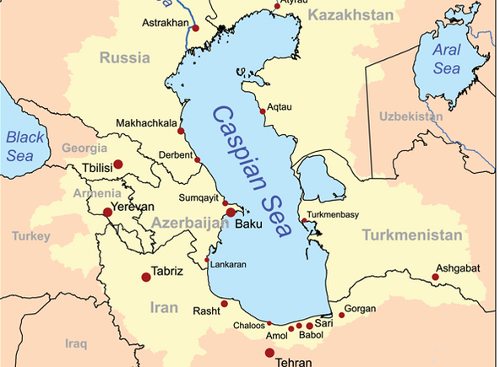 Mapa del mar Caspio y los países que lo rodean