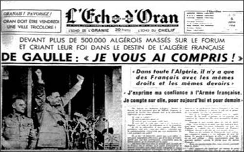 Portada del diario de Orán con Charles de Gaulle (1962)
