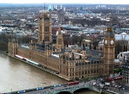 Vista panorámica desde el aire del Parlamento inglés