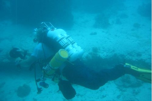 Un submarinista examina el fondo marino
