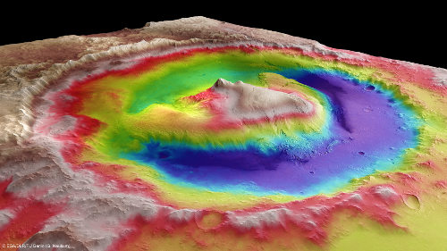 El crater Gale con unas marcas de colores