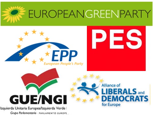 Logos de diferentes partidos políticos europeos