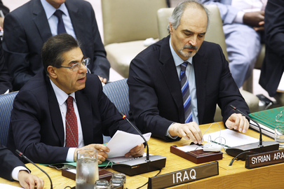 Respresentantes de Siria e Iraq en una sesión del Consejo de Seguridad