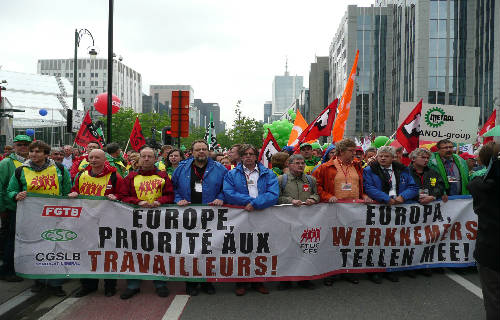 manifestación sindicatos en Bruselas