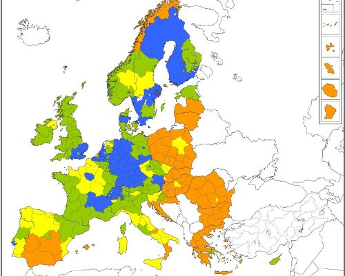 Mapa de Europa en el que se marcan las diferentes regiones