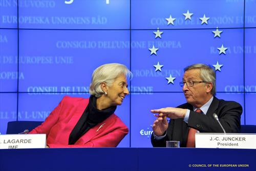 C. Lagarde y J.C. Juncker, al término de la reunión del Eurogrupo