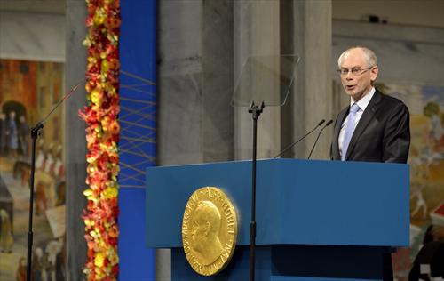 Van Rompuy en su discurso de aceptación del Nobel en Oslo
