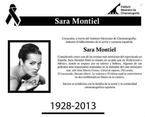 Esquela Sara Montiel del Instituto Mexicano Cinematografía
