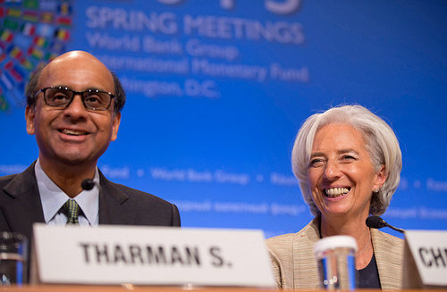 El presidente del comité y la directora del FMI en la rueda de prensa