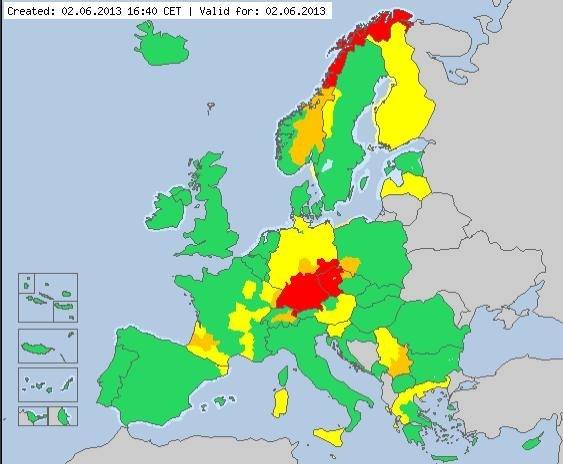 Mapa alarma inundaciones en Europa