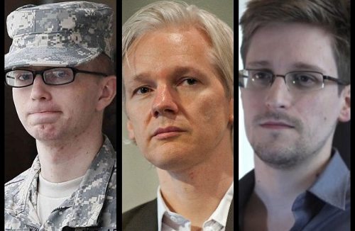 Manning, Assange y Snowden, fotomontaje