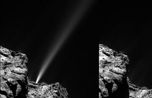 Durante y después de la emisión del chorro de gases del cometa