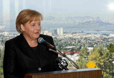 Angela Merkel en una rueda de prensa