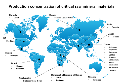 mapa de lugares donde se encuentran los minerales 