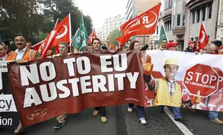Manifestación en Bruselas contra los planes de austeridad en la UE