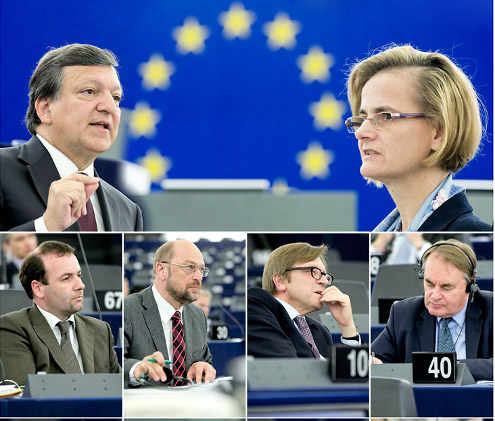 Montaje fotográfico de Barroso y los parlamentarios durante el debate