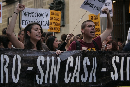 Manifestación contra el paro juvenil en Madrid, abril 2011