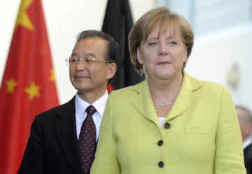 La canciller alemana, Merkel, y el primer ministro chino, Jiabao