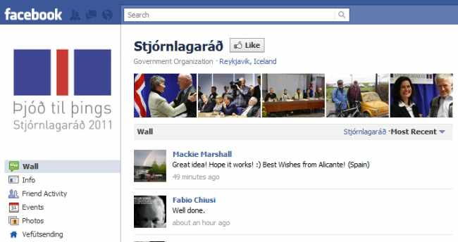 Página de la constitución islandesa en Facebook