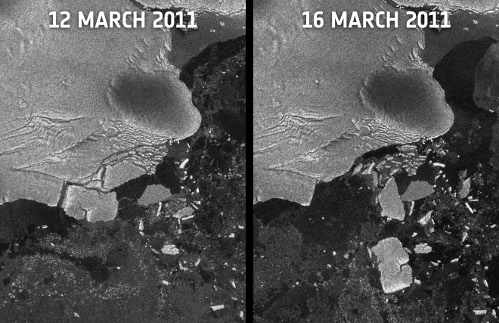 Dos imágenes de la plataforma de hielo en días diferentes