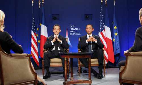 Sarkozy y Obama en una entrevista tras la cumbre del G20