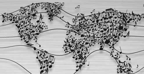 Los continentes hechos con notas musicales