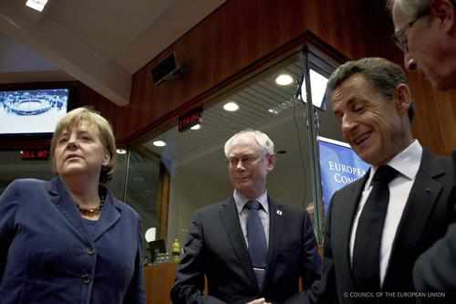 Merkel, van Rompuy y Sarkozy en el Consejo Europeo de octubre
