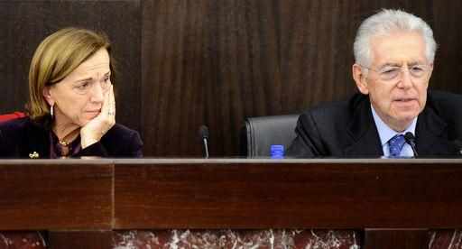 Mario Monti y la ministra italiana de Trabajao, Elsa Fornero
