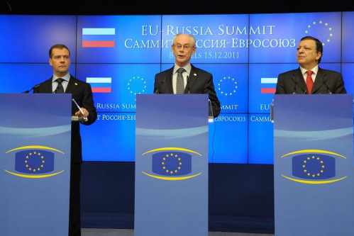 Medvedev, van Rompuy y Barroso en rueda de prensa