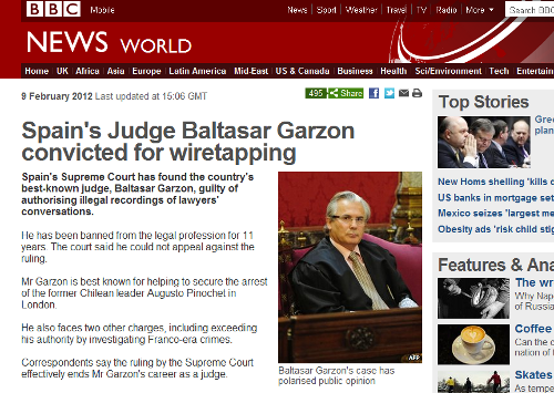 La sentencia a Garzón en BBC news