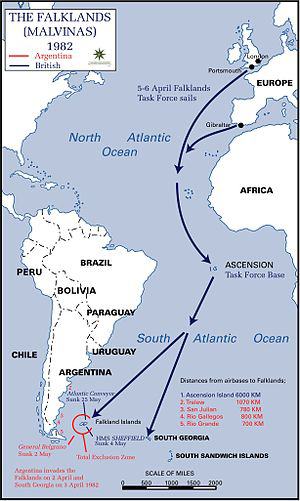 Grafíco con movimiento de buques en la guerra de las Malvinas