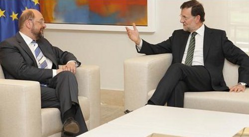 Martin Schulz, junto a Mariano Rajoy en Moncloa