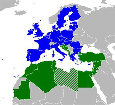 Mapa de países de la Unión por el Mediterráneo