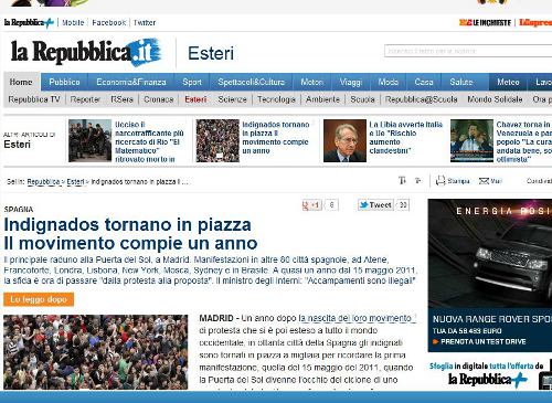 El 12M en la web del diario italiano La Repubblica