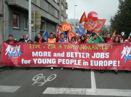 Manifestación en Bruselas por el empleo juvenil
