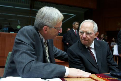Schäuble, con el actual presidente del Eurogrupo, Juncker